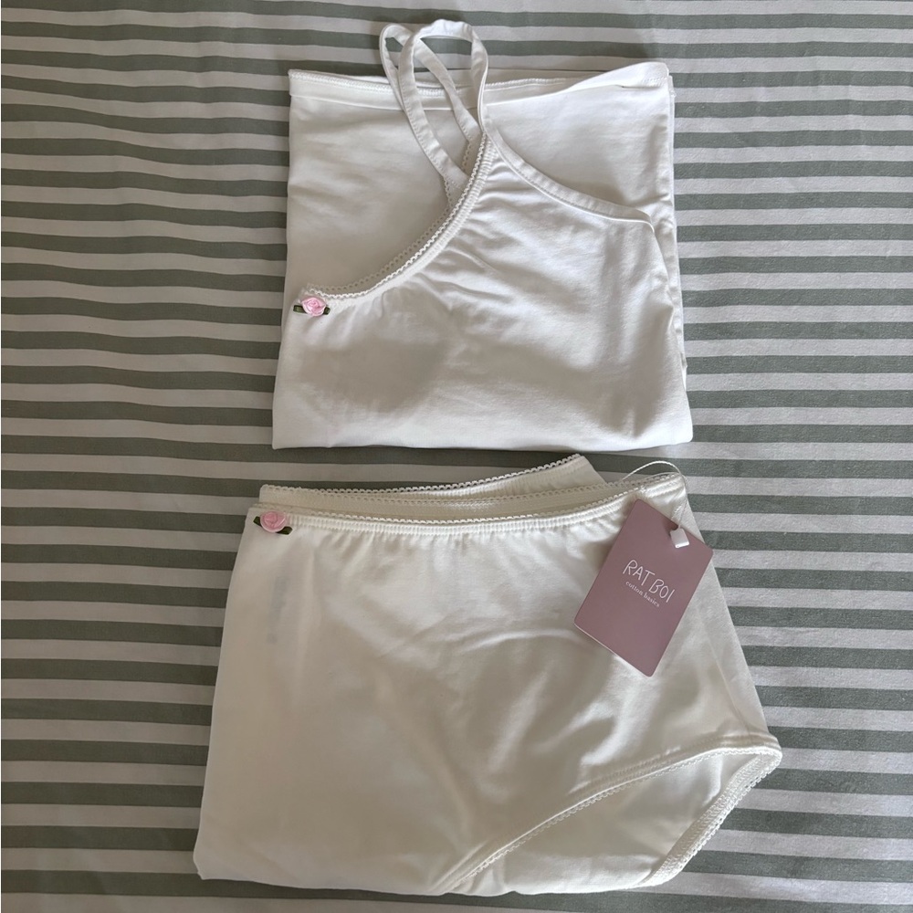 Rat Boi Women's White Cotton Tank and Underwear Set
